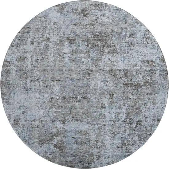 8' Blue And Taupe Abstract Washable Round Rug With UV Protection Photo 1