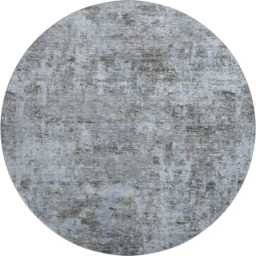 8' Blue And Taupe Abstract Washable Round Rug With UV Protection Photo 1