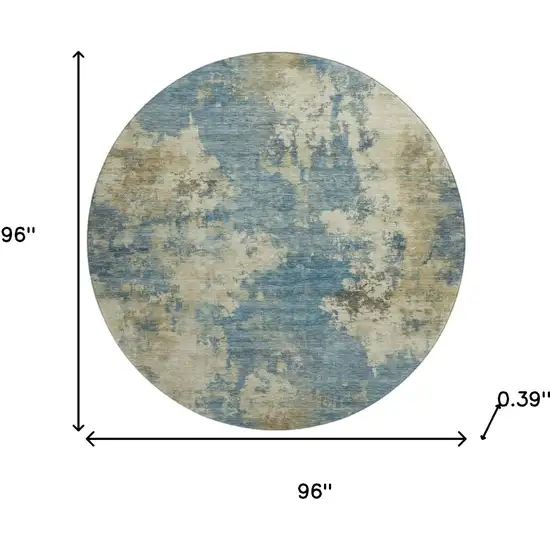 8' Blue And Taupe Abstract Washable Round Rug With UV Protection Photo 8
