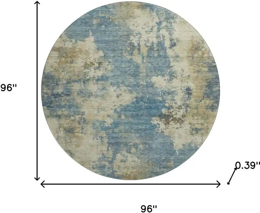 8' Blue And Taupe Abstract Washable Round Rug With UV Protection Photo 8