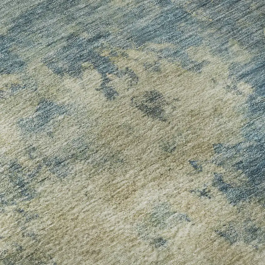 8' Blue And Taupe Abstract Washable Round Rug With UV Protection Photo 7