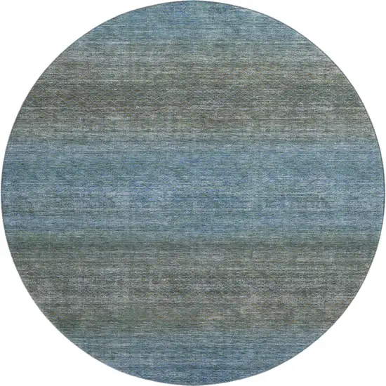 8' Blue And Taupe Geometric Washable Round Rug With UV Protection Photo 1