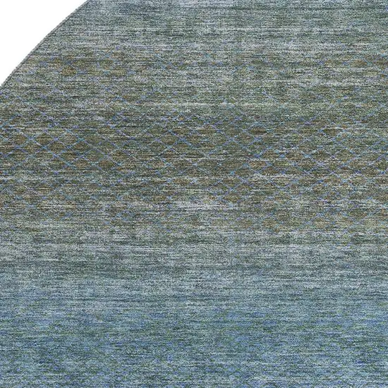 8' Blue And Taupe Geometric Washable Round Rug With UV Protection Photo 3