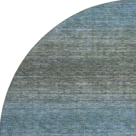 8' Blue And Taupe Geometric Washable Round Rug With UV Protection Photo 4