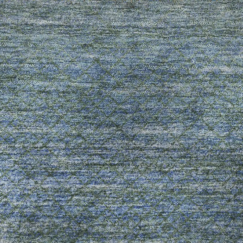 8' Blue And Taupe Geometric Washable Round Rug With UV Protection Photo 9