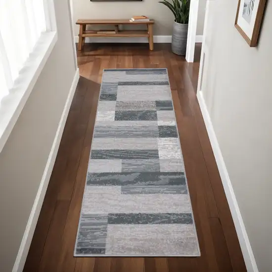 8' Blue And Gray Patchwork Runner Rug Photo 1