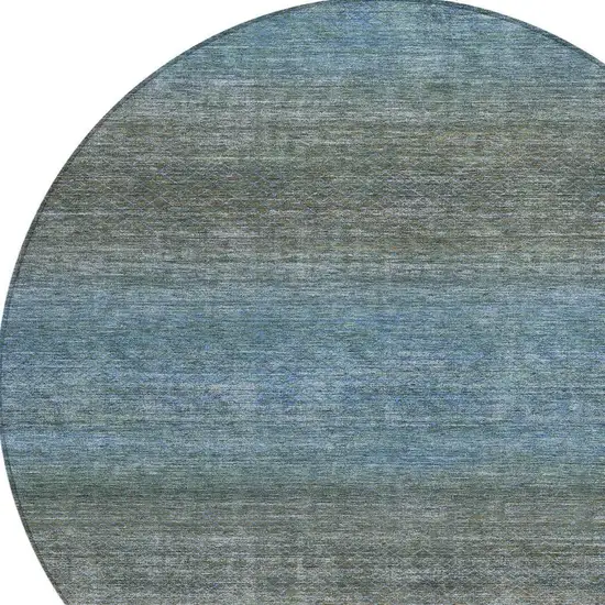 8' Blue And Taupe Round Geometric Washable Indoor Outdoor Area Rug Photo 8
