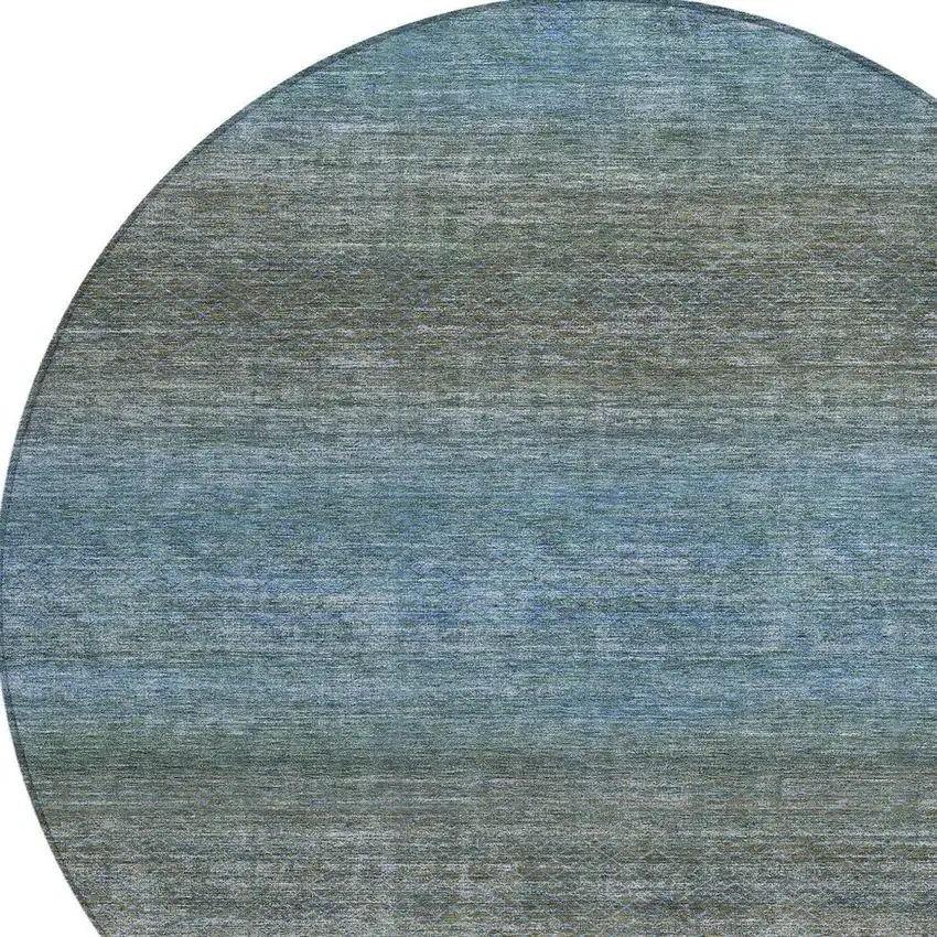 8' Blue And Taupe Round Geometric Washable Indoor Outdoor Area Rug Photo 8