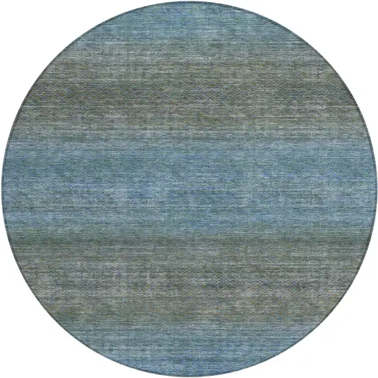 8' Blue And Taupe Round Geometric Washable Indoor Outdoor Area Rug Photo 1