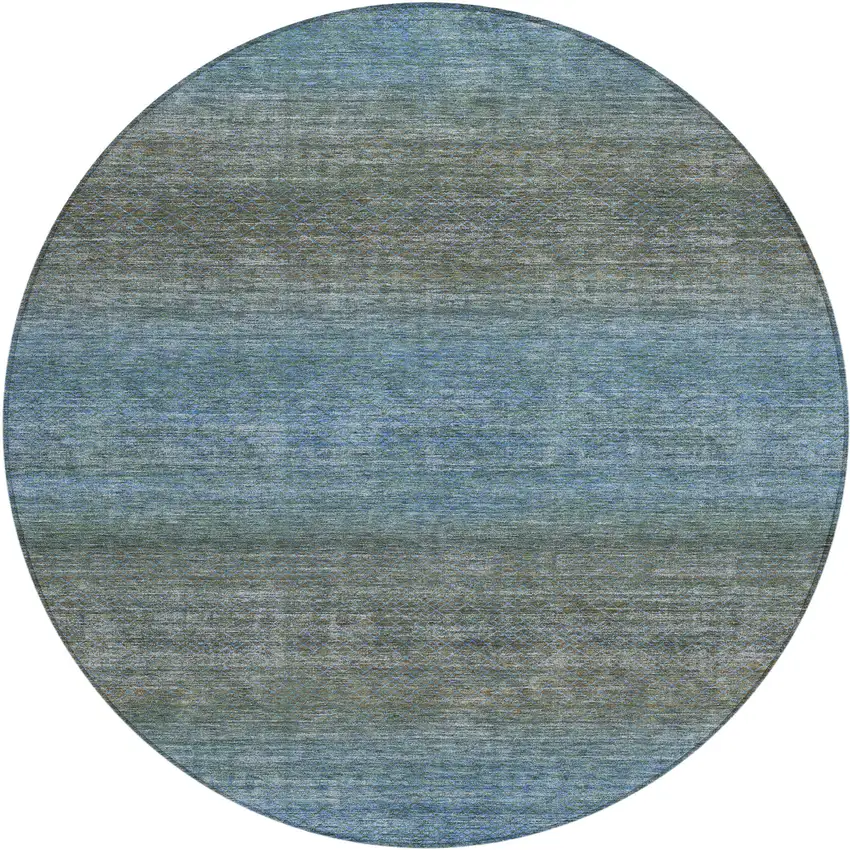 8' Blue And Taupe Round Geometric Washable Indoor Outdoor Area Rug Photo 1