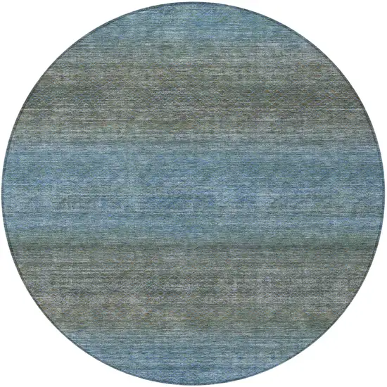 8' Blue And Taupe Round Geometric Washable Indoor Outdoor Area Rug Photo 3