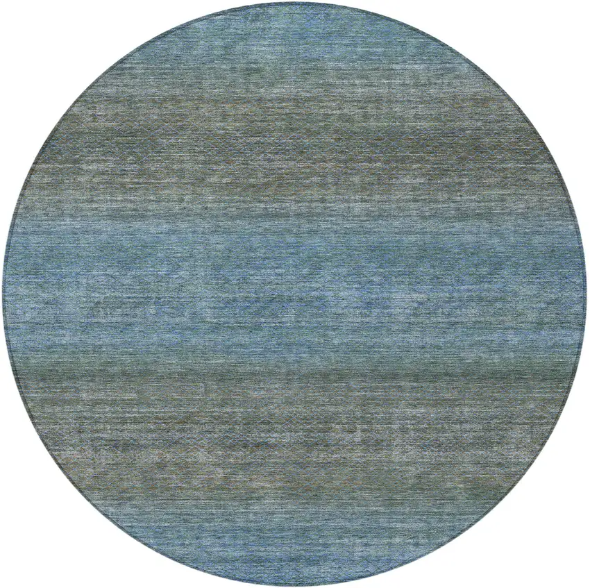 8' Blue And Taupe Round Geometric Washable Indoor Outdoor Area Rug Photo 3