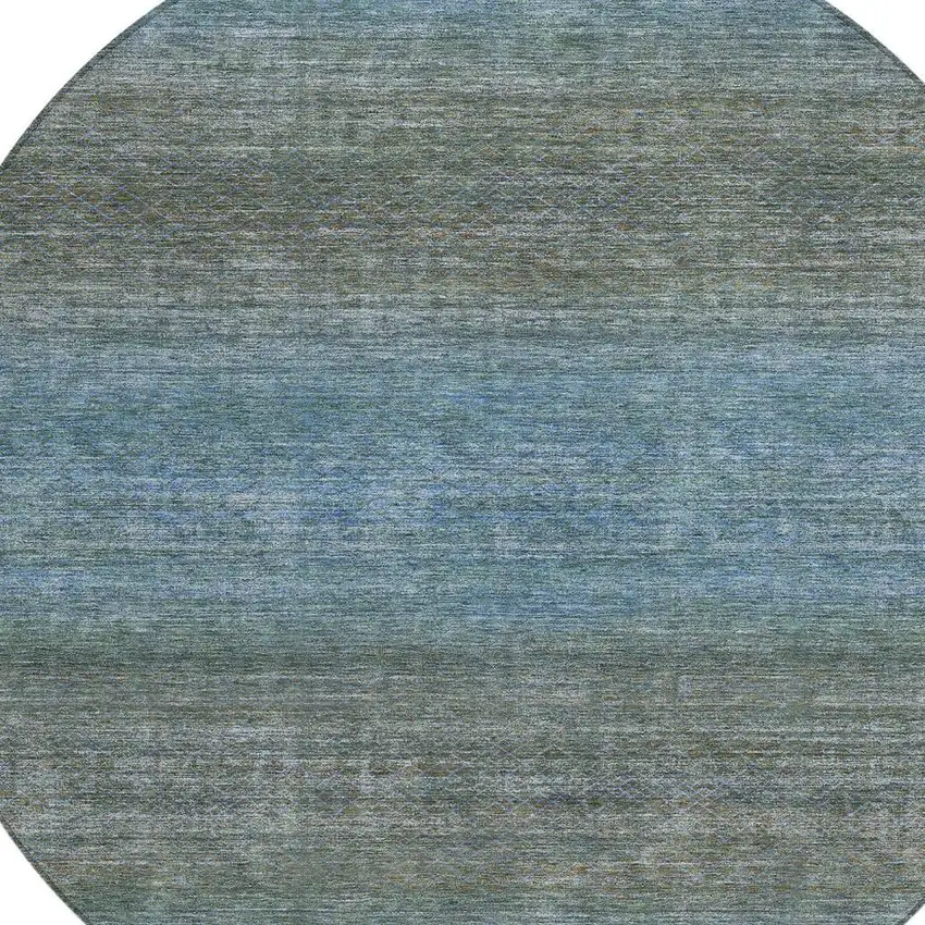 8' Blue And Taupe Round Geometric Washable Indoor Outdoor Area Rug Photo 4