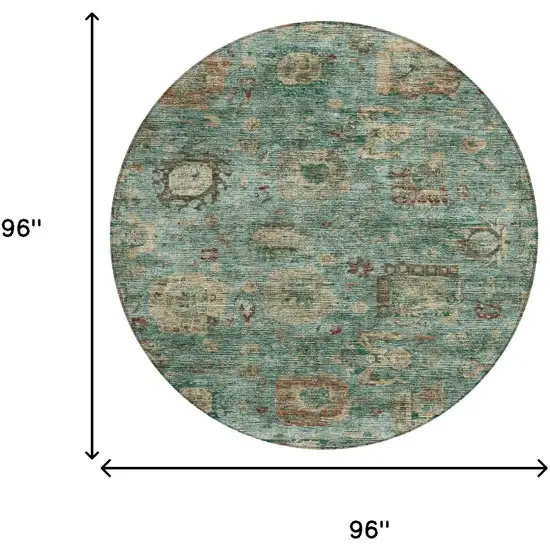 8' Blue And Teal Blue Round Abstract Washable Indoor Outdoor Area Rug Photo 8