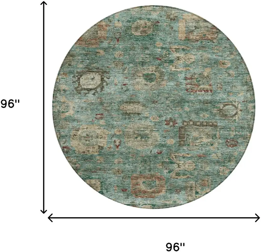 8' Blue And Teal Blue Round Abstract Washable Indoor Outdoor Area Rug Photo 8