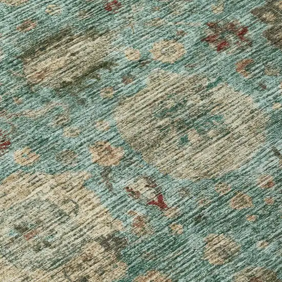 8' Blue And Teal Blue Round Abstract Washable Indoor Outdoor Area Rug Photo 7