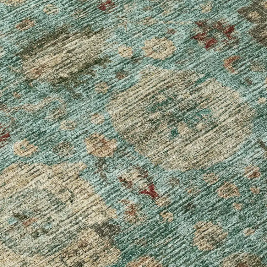 8' Blue And Teal Blue Round Abstract Washable Indoor Outdoor Area Rug Photo 7