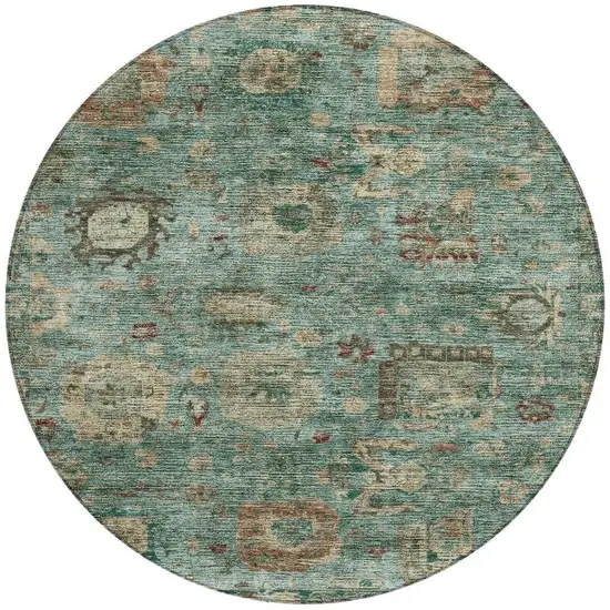 8' Blue And Teal Blue Round Abstract Washable Indoor Outdoor Area Rug Photo 3