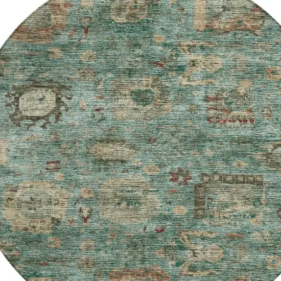 8' Blue And Teal Blue Round Abstract Washable Indoor Outdoor Area Rug Photo 2