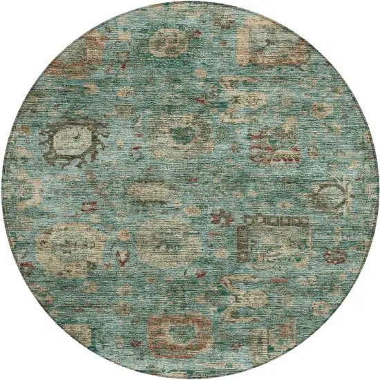 8' Blue And Teal Blue Round Abstract Washable Indoor Outdoor Area Rug Photo 1