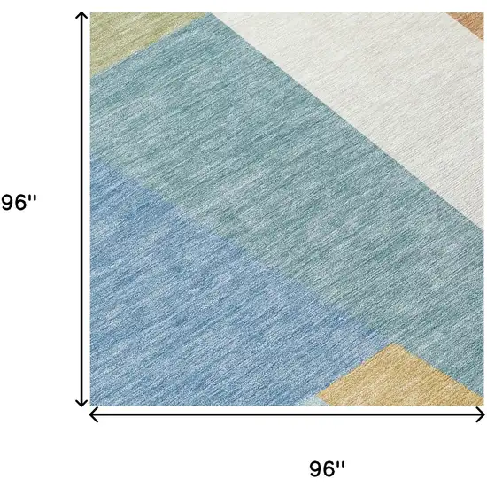 8' Blue And Teal Blue Round Geometric Washable Indoor Outdoor Area Rug Photo 8