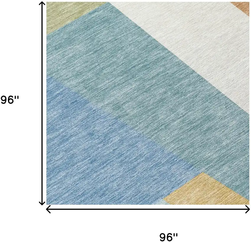 8' Blue And Teal Blue Round Geometric Washable Indoor Outdoor Area Rug Photo 8