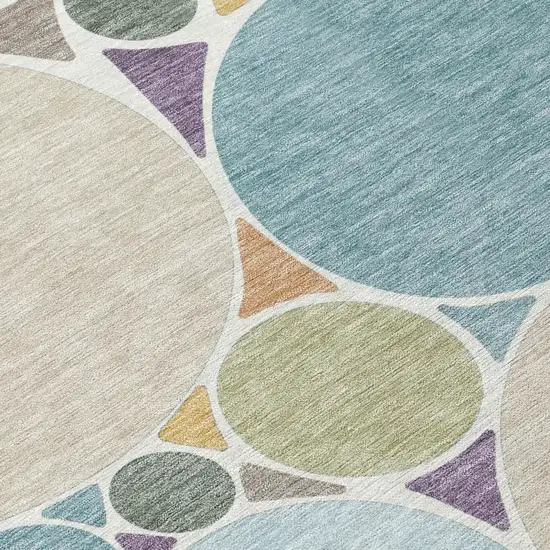 8' Blue And Teal Blue Round Geometric Washable Indoor Outdoor Area Rug Photo 6