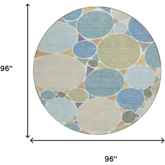 8' Blue And Teal Blue Round Geometric Washable Indoor Outdoor Area Rug Photo 7