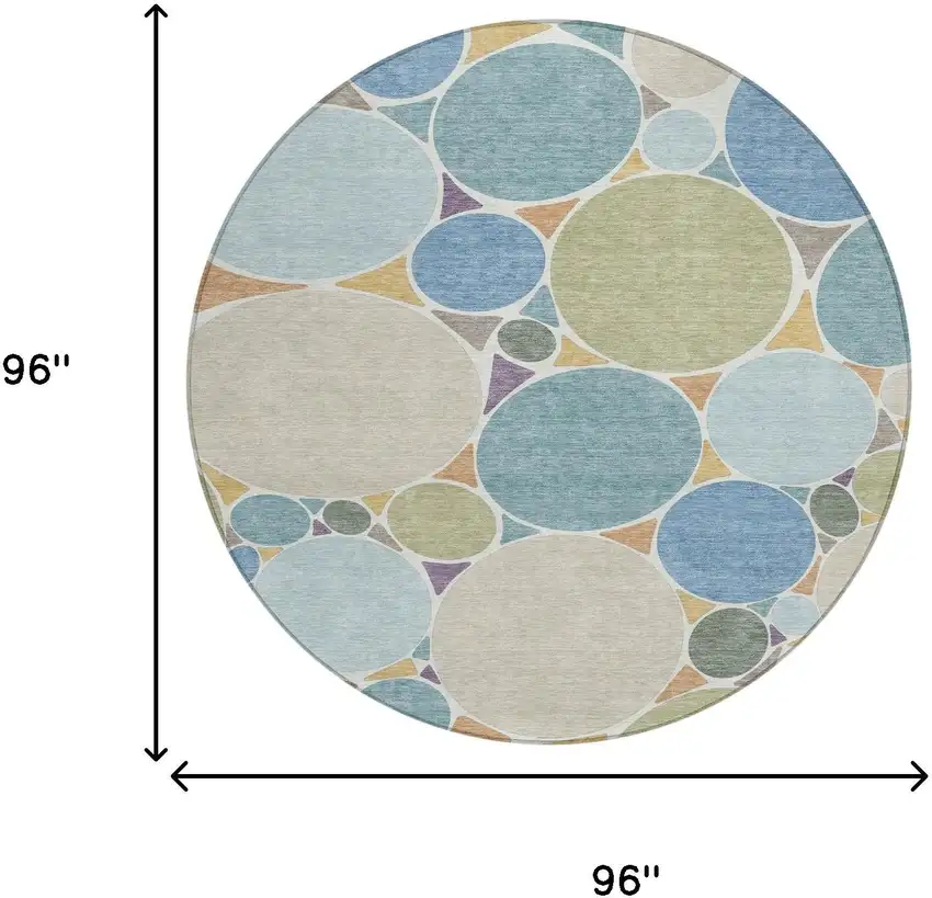 8' Blue And Teal Blue Round Geometric Washable Indoor Outdoor Area Rug Photo 7