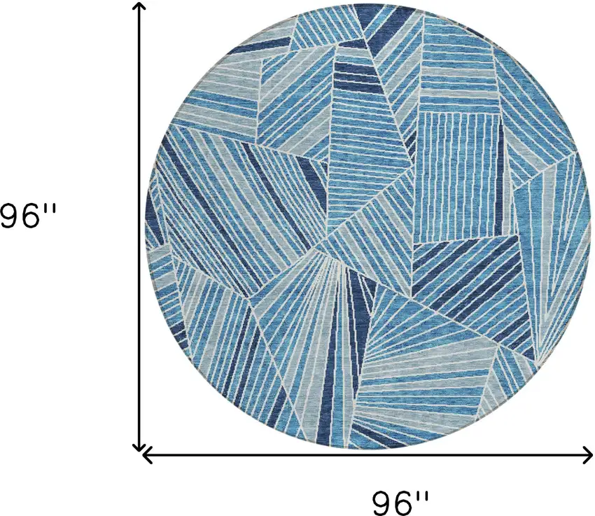 8' Blue And Teal Blue Round Geometric Washable Indoor Outdoor Area Rug Photo 3