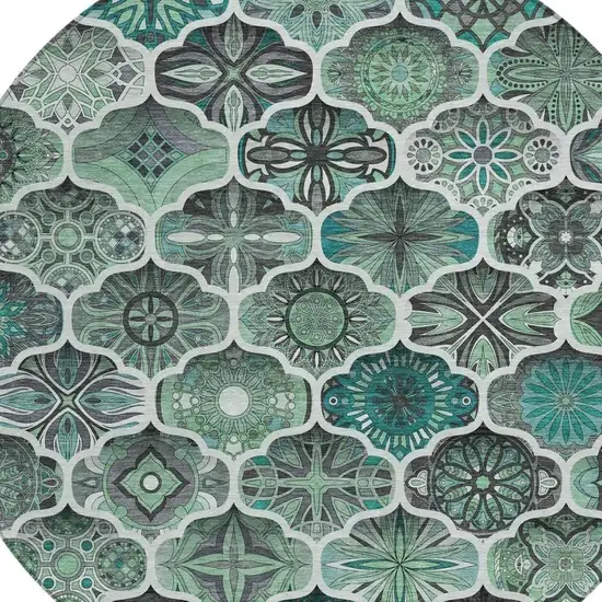 8' Blue And Teal Blue Round Ogee Washable Indoor Outdoor Area Rug Photo 6