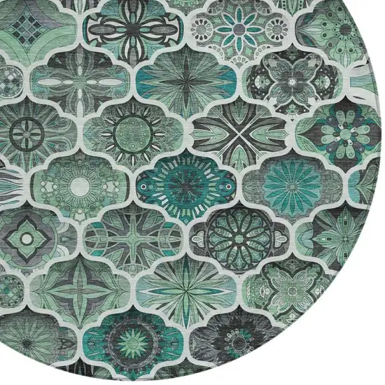 8' Blue And Teal Blue Round Ogee Washable Indoor Outdoor Area Rug Photo 7