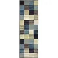 Photo of 8' Blue And Teal Geometric Power Loom Stain Resistant Runner Rug