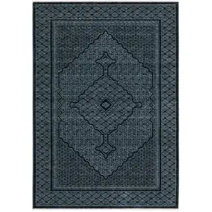 Photo of 8' Blue And Teal Medallion Runner Rug With Fringe
