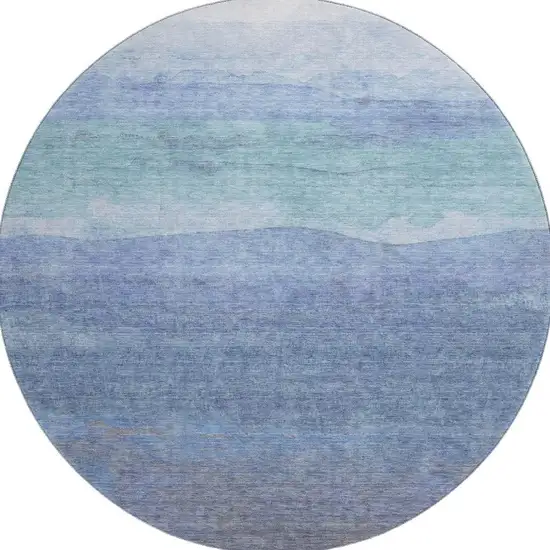8' Blue And Teal Striped Washable Round Rug With UV Protection Photo 2