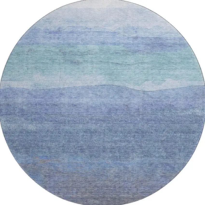 8' Blue And Teal Striped Washable Round Rug With UV Protection Photo 2