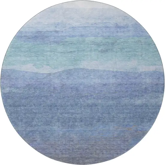 8' Blue And Teal Striped Washable Round Rug With UV Protection Photo 3