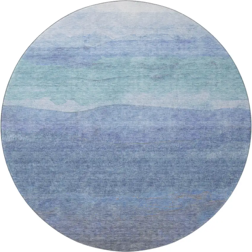 8' Blue And Teal Striped Washable Round Rug With UV Protection Photo 3