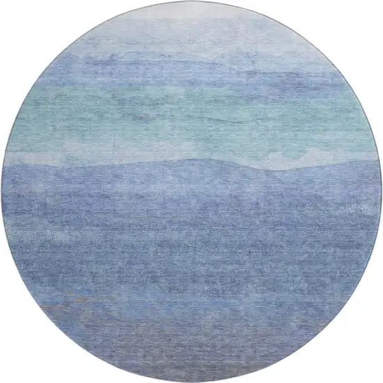 8' Blue And Teal Striped Washable Round Rug With UV Protection Photo 1
