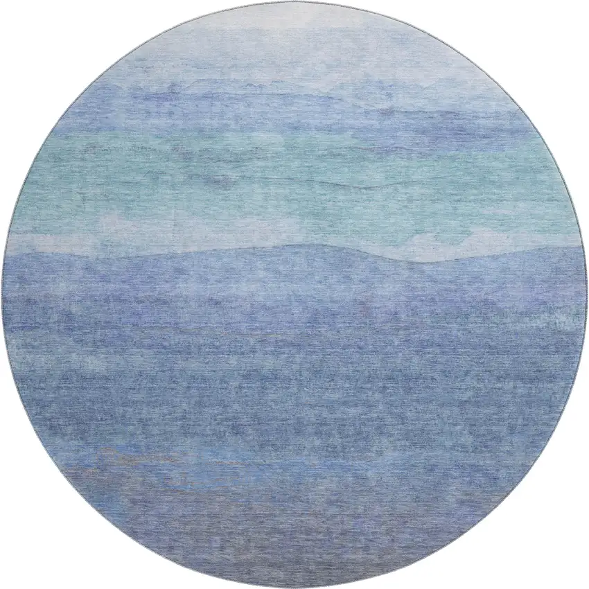 8' Blue And Teal Striped Washable Round Rug With UV Protection Photo 1