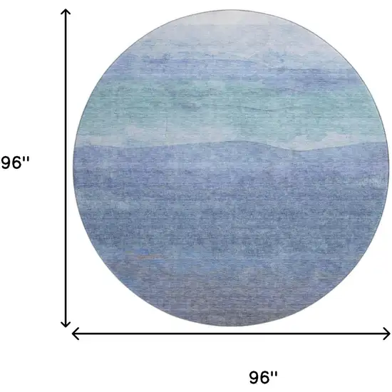 8' Blue And Teal Striped Washable Round Rug With UV Protection Photo 9