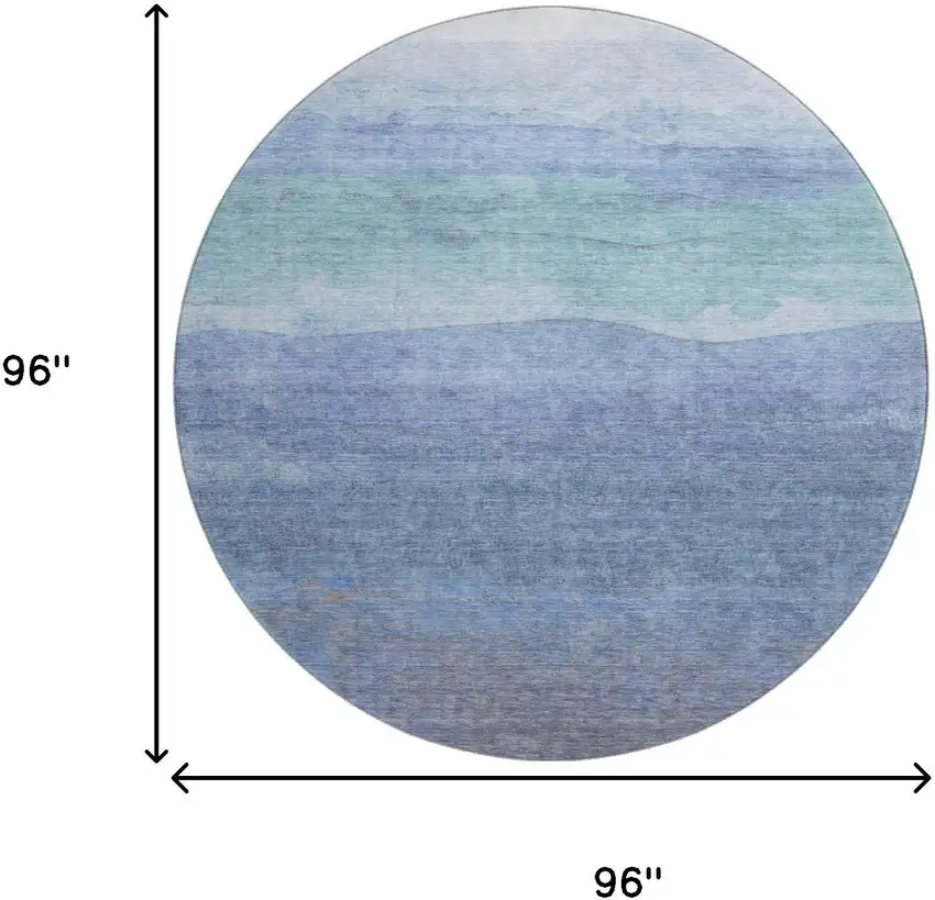 8' Blue And Teal Striped Washable Round Rug With UV Protection Photo 9