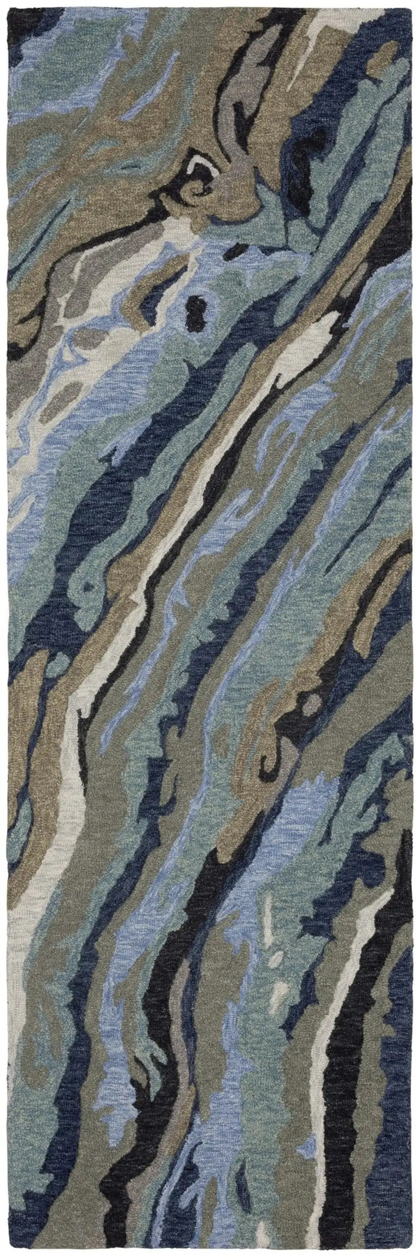 8' Blue And Teal Wool Abstract Hand Tufted Runner Rug Photo 2