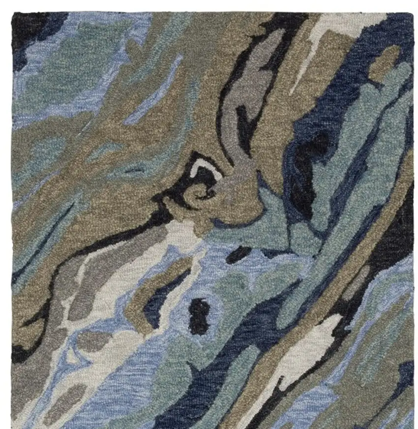 8' Blue And Teal Wool Abstract Hand Tufted Runner Rug Photo 4