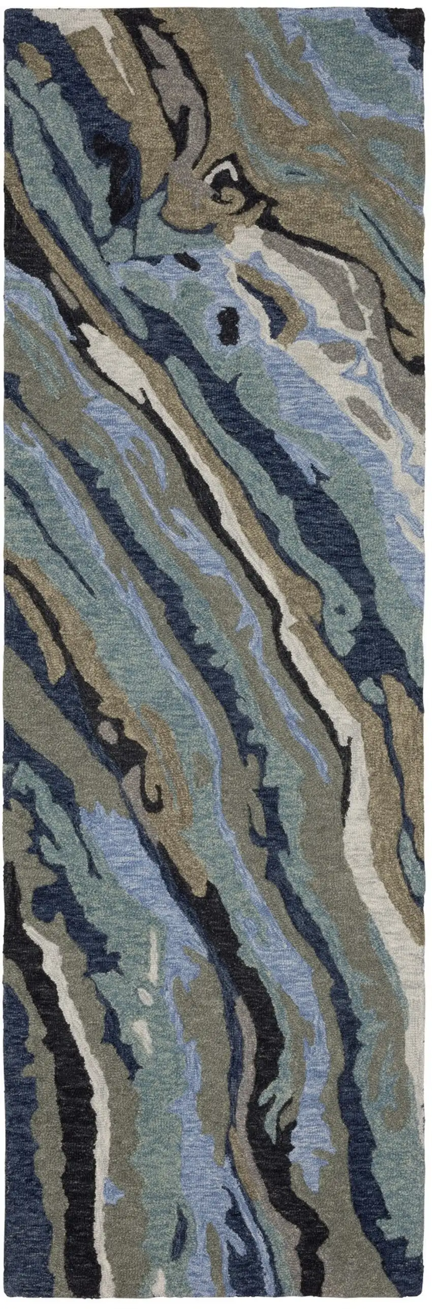 8' Blue And Teal Wool Abstract Hand Tufted Runner Rug Photo 5