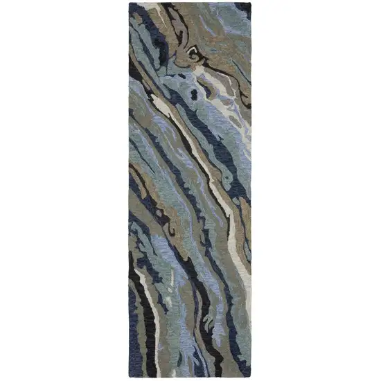 8' Blue And Teal Wool Abstract Hand Tufted Runner Rug Photo 5