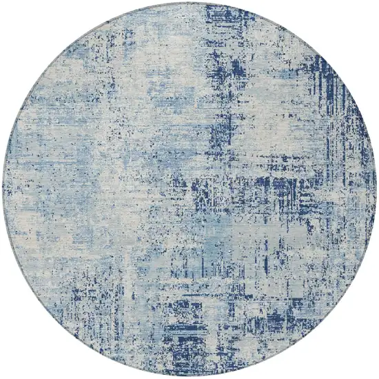 8' Blue And Wheat Round Abstract Washable Indoor Outdoor Area Rug Photo 3