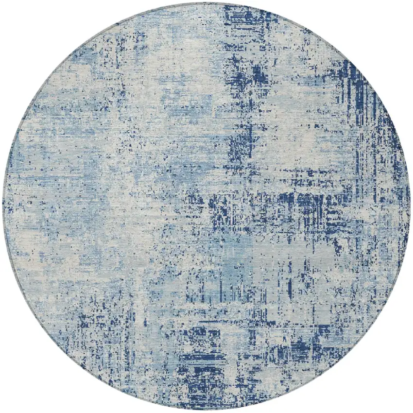 8' Blue And Wheat Round Abstract Washable Indoor Outdoor Area Rug Photo 3