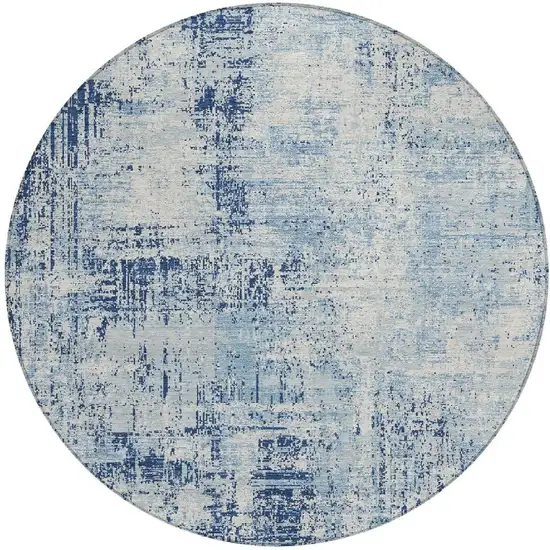 8' Blue And Wheat Round Abstract Washable Indoor Outdoor Area Rug Photo 4