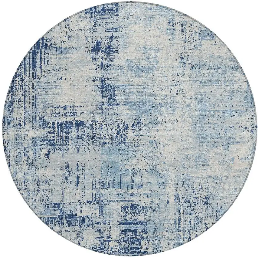 8' Blue And Wheat Round Abstract Washable Indoor Outdoor Area Rug Photo 4